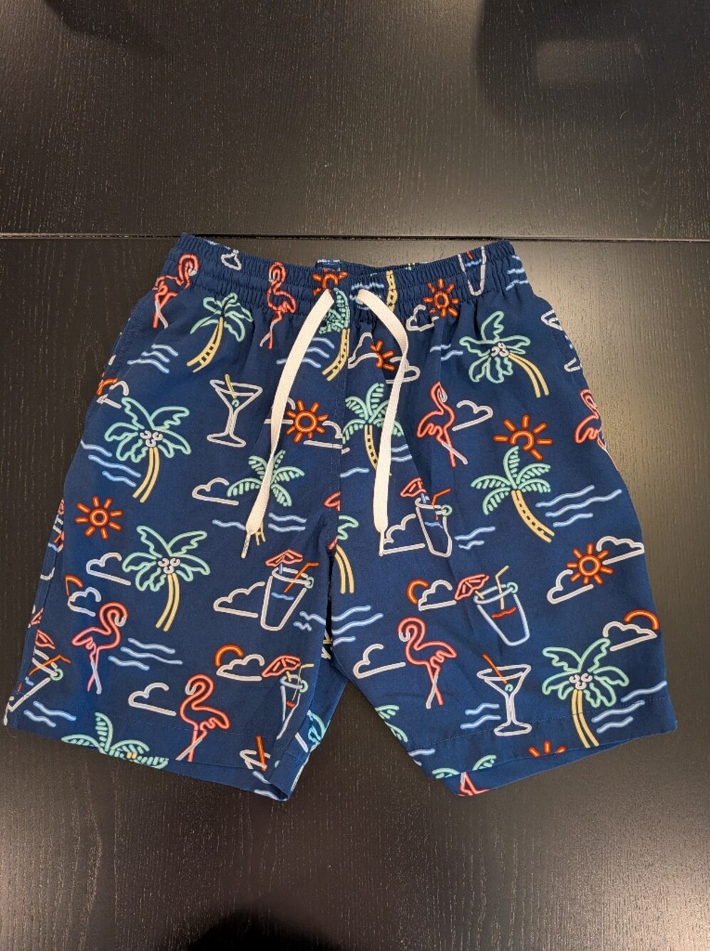 chubbies Navy Swim Shorts with Teal & Light Blue Tropical Trim